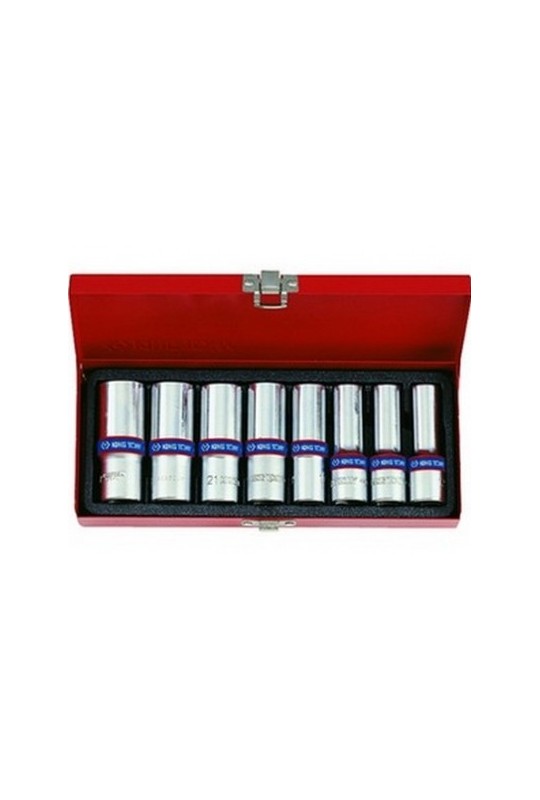 Набор торцевых головок 1/2" глуб. 6-гранных12-23mm 8 пр.KING TONY (4308MR)