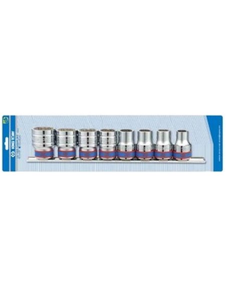 Набор головок 1/2" 8 ед. 12-ти гранн. 10-22мм на планке  (блистер) KING TONY (4010MR)