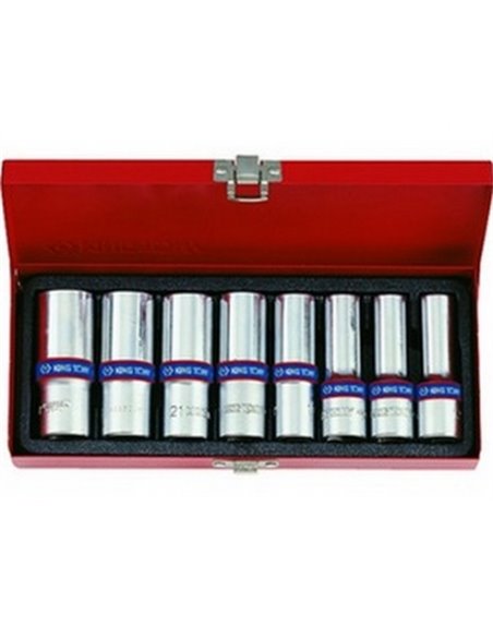 Набор торцевых головок 1/2" глуб. 6-гранных12-23mm 8 пр.KING TONY (4308MR)