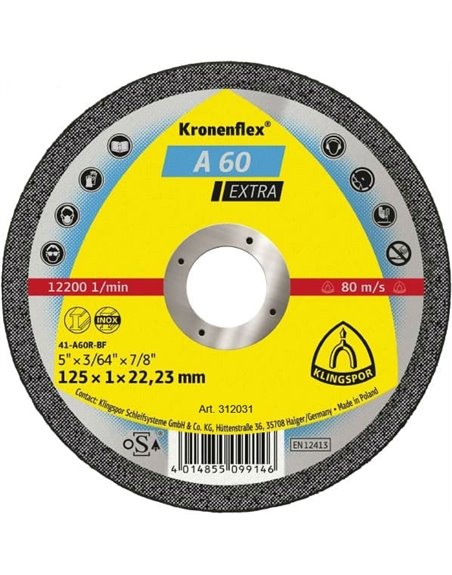 Отрезной круг (125х1х22,23) Klingspor A 60 Extra (312031)